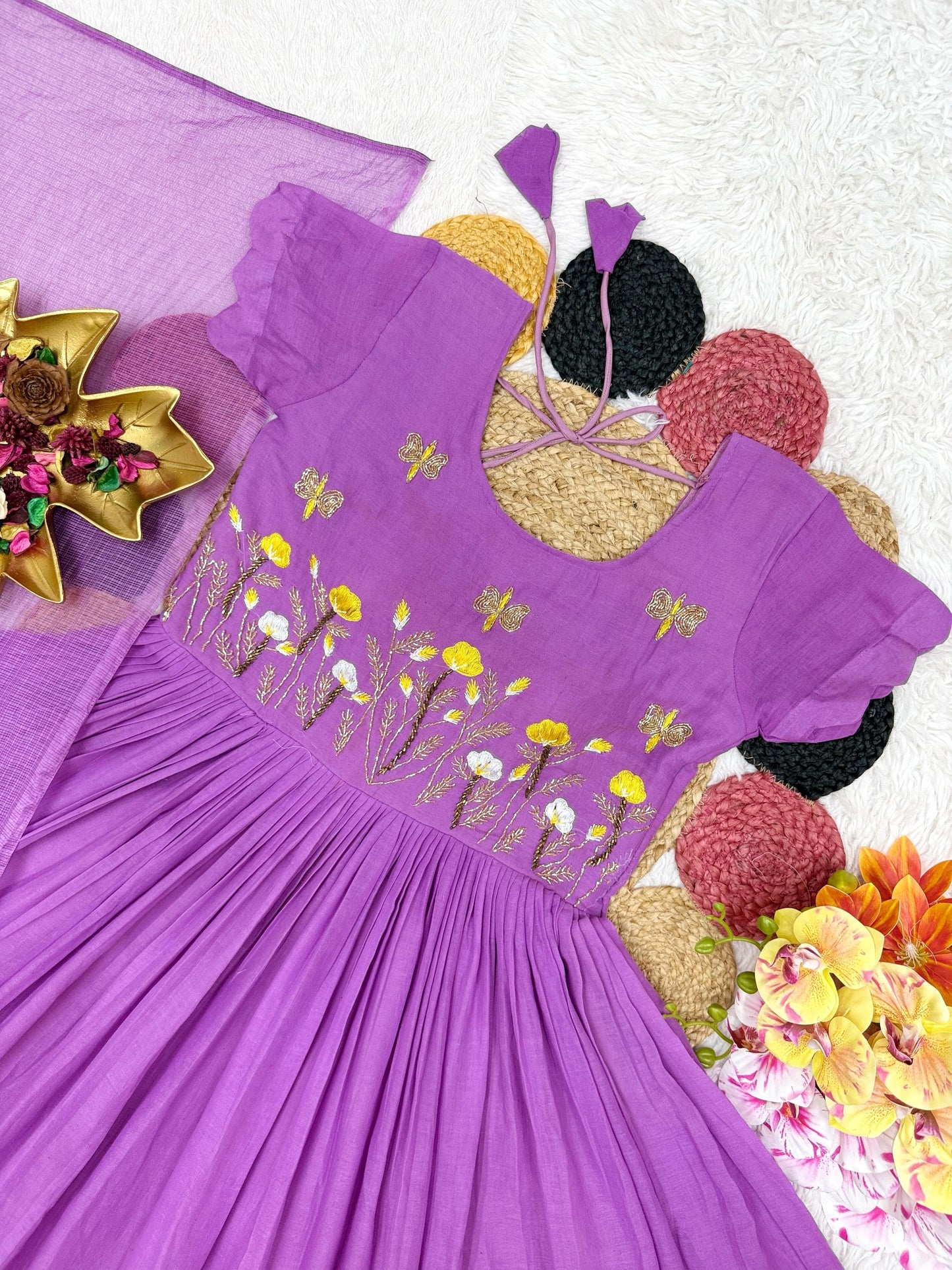 Handwork mul cotton Gowns with duppata