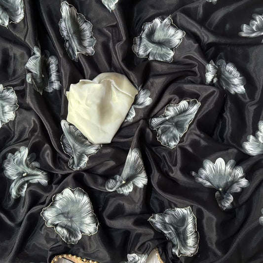 Hand work Soft Chinnon Silk Trendy Saree