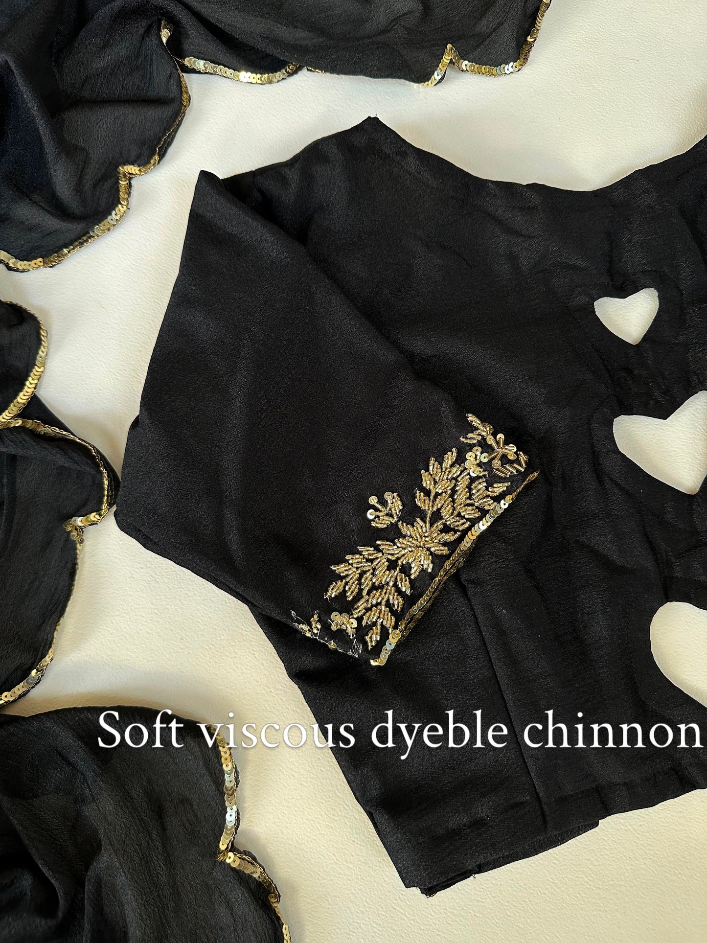 Viscose Chinon saree with stitched blouse
