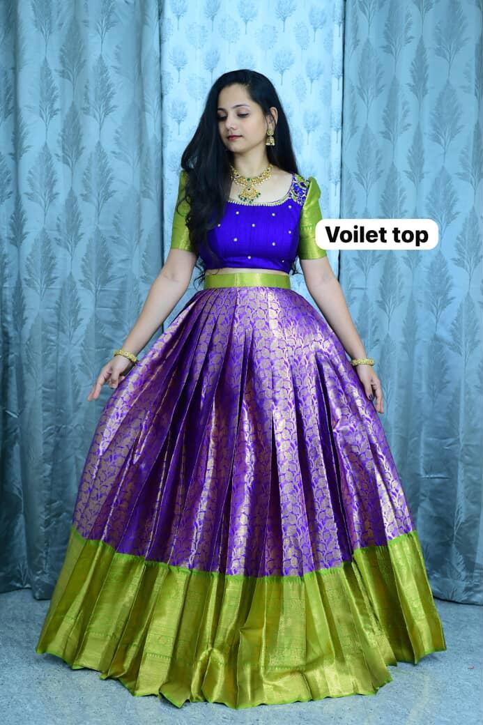 Semi Kanchipuram green lehenga set