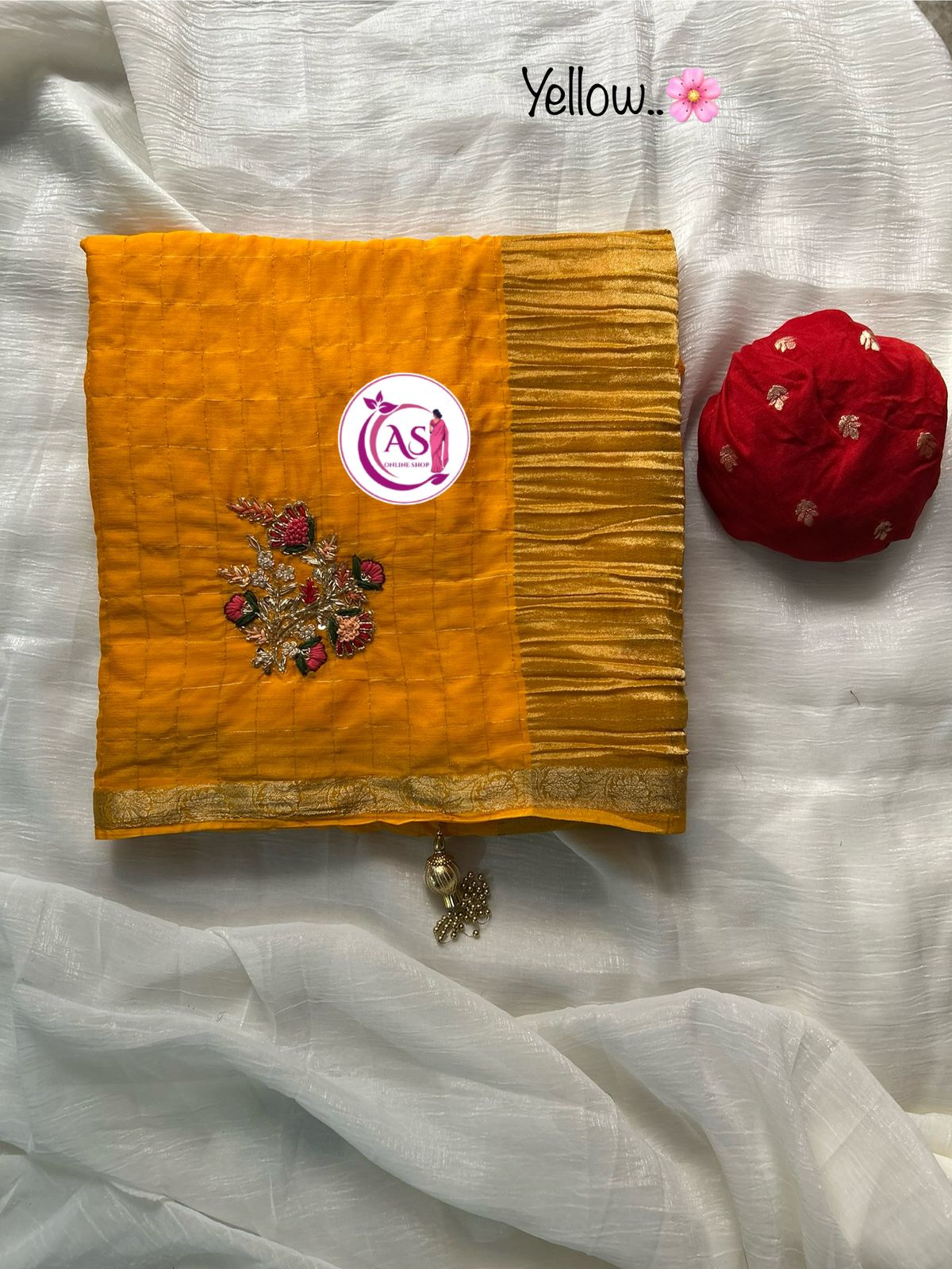 JarDoshi and cutdana handwork flower butta chinon budget sareee