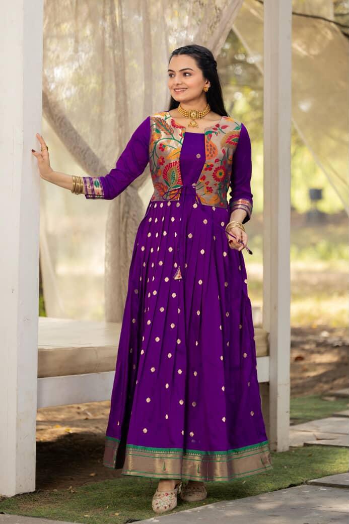 Paithani Pure Weaving Jacket gowns for festivals