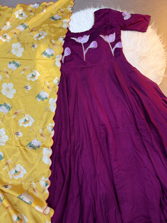 Hand painted with maggam work gowns