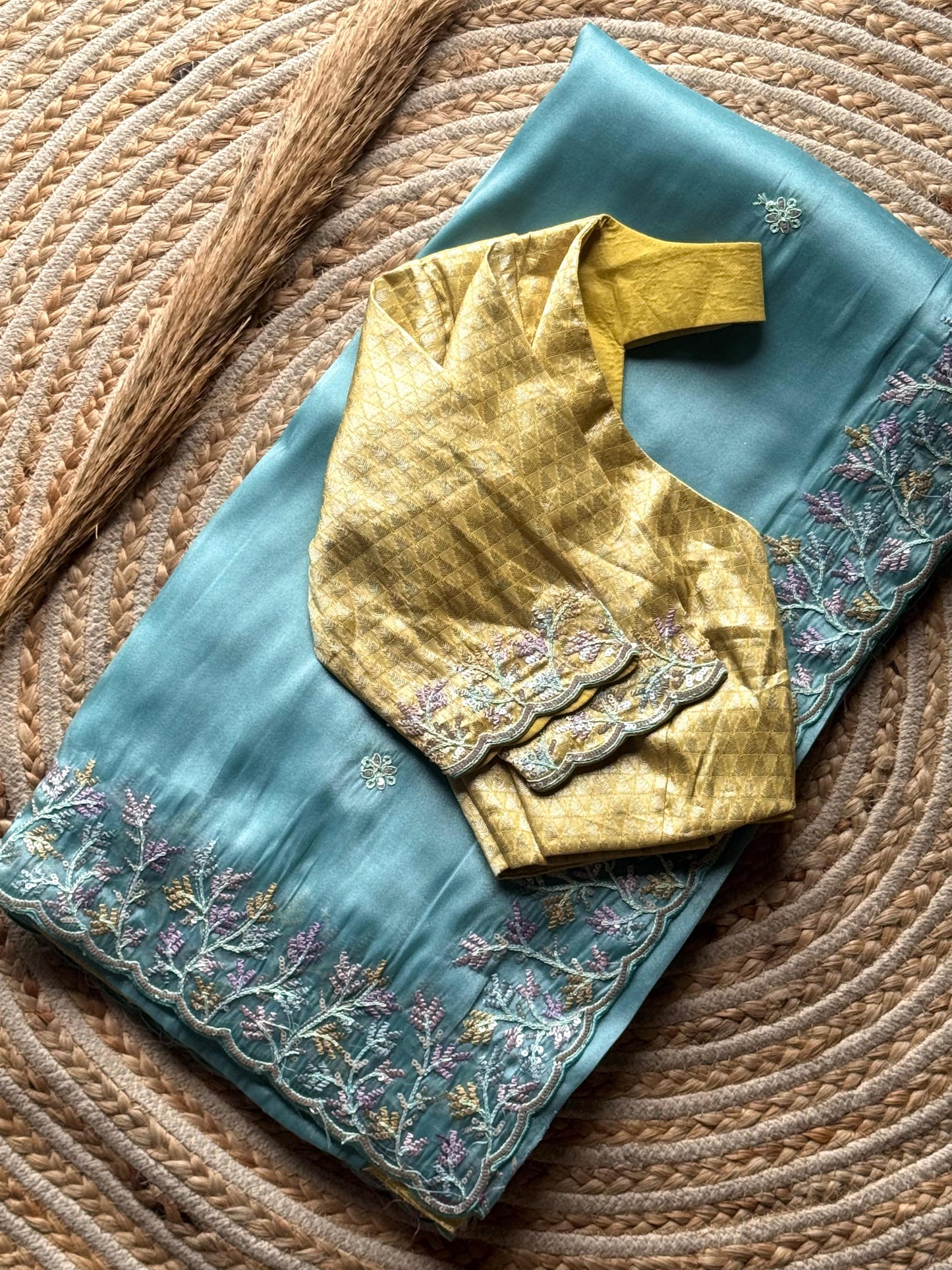 Gold Crush Luxe saree with stitched blouse