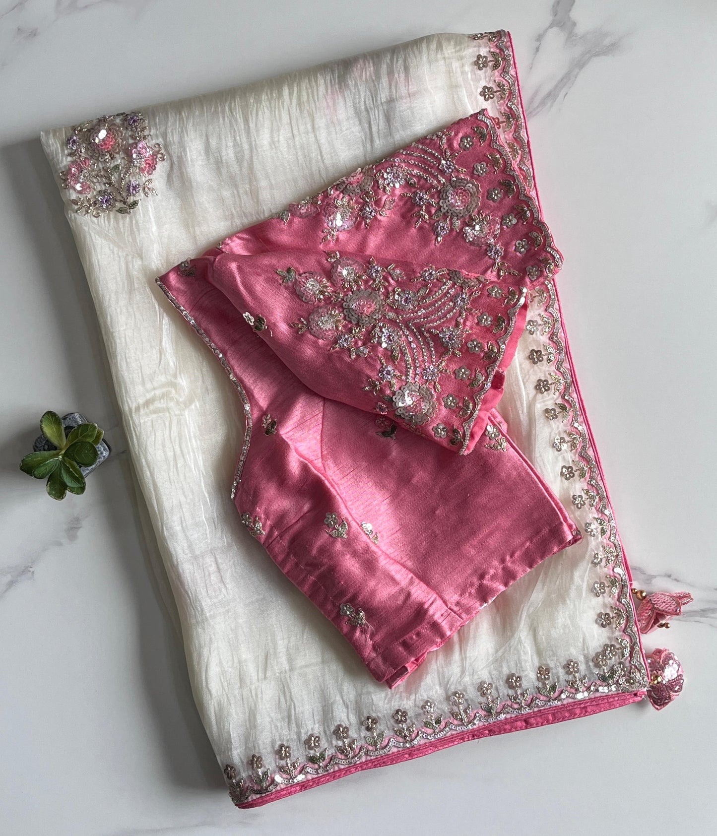 Gold Crush Tissue saree with sequence Luxe with stitched Blouse