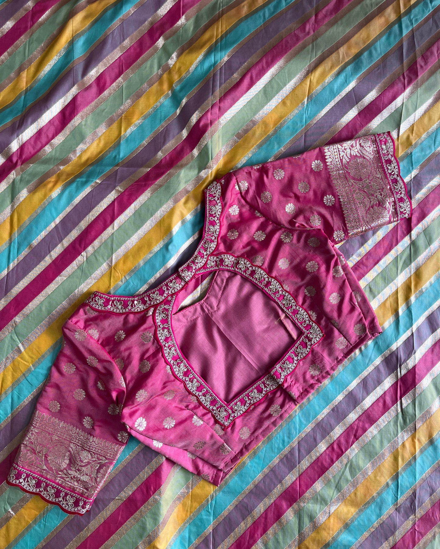 Banarasi pattu saree with lehariya stiched blouse