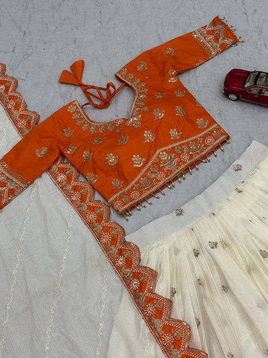Chinon Embroidery glamour orange lehenga