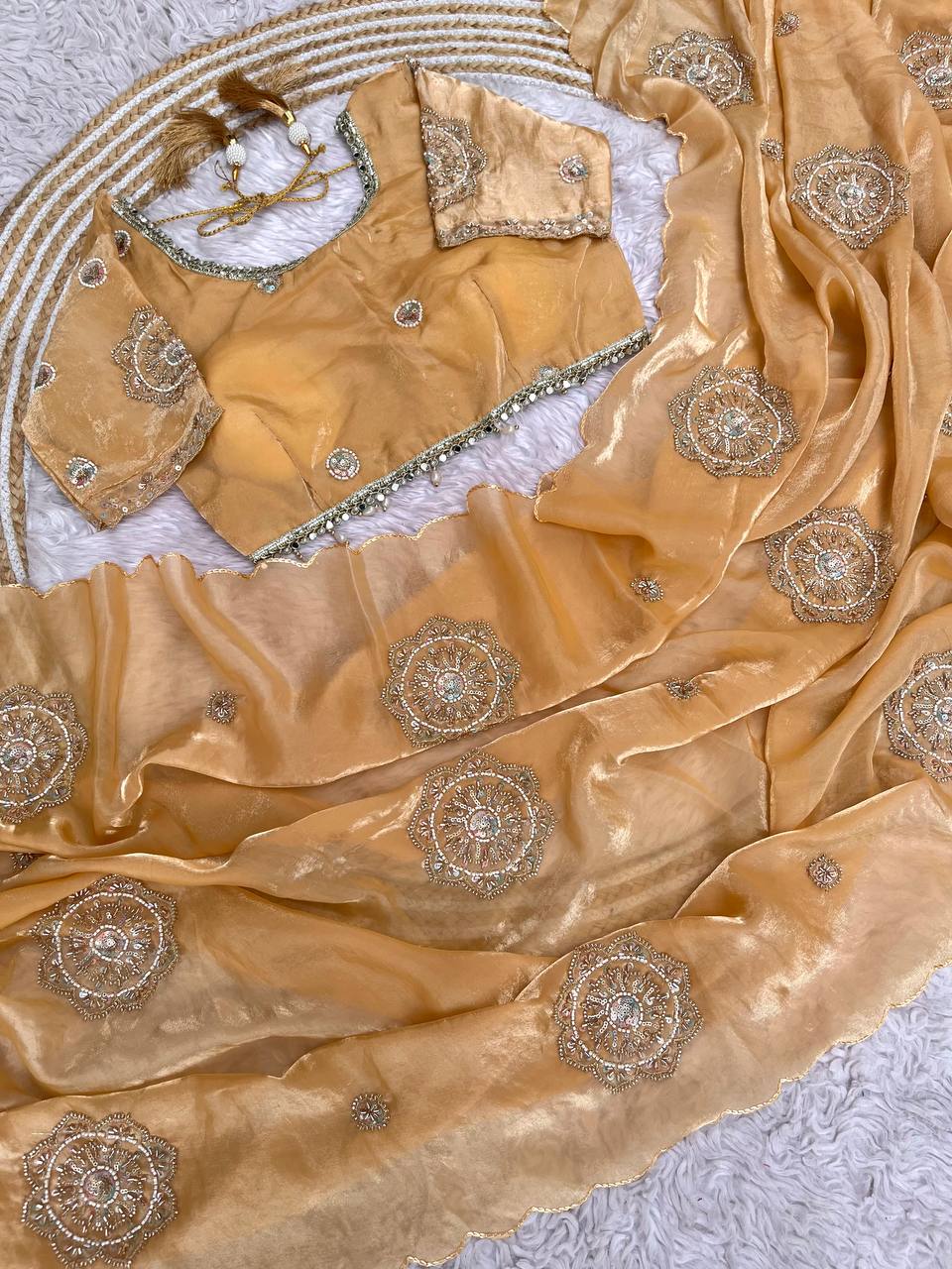 Fendi Satin Saree with Work stitched Blouse