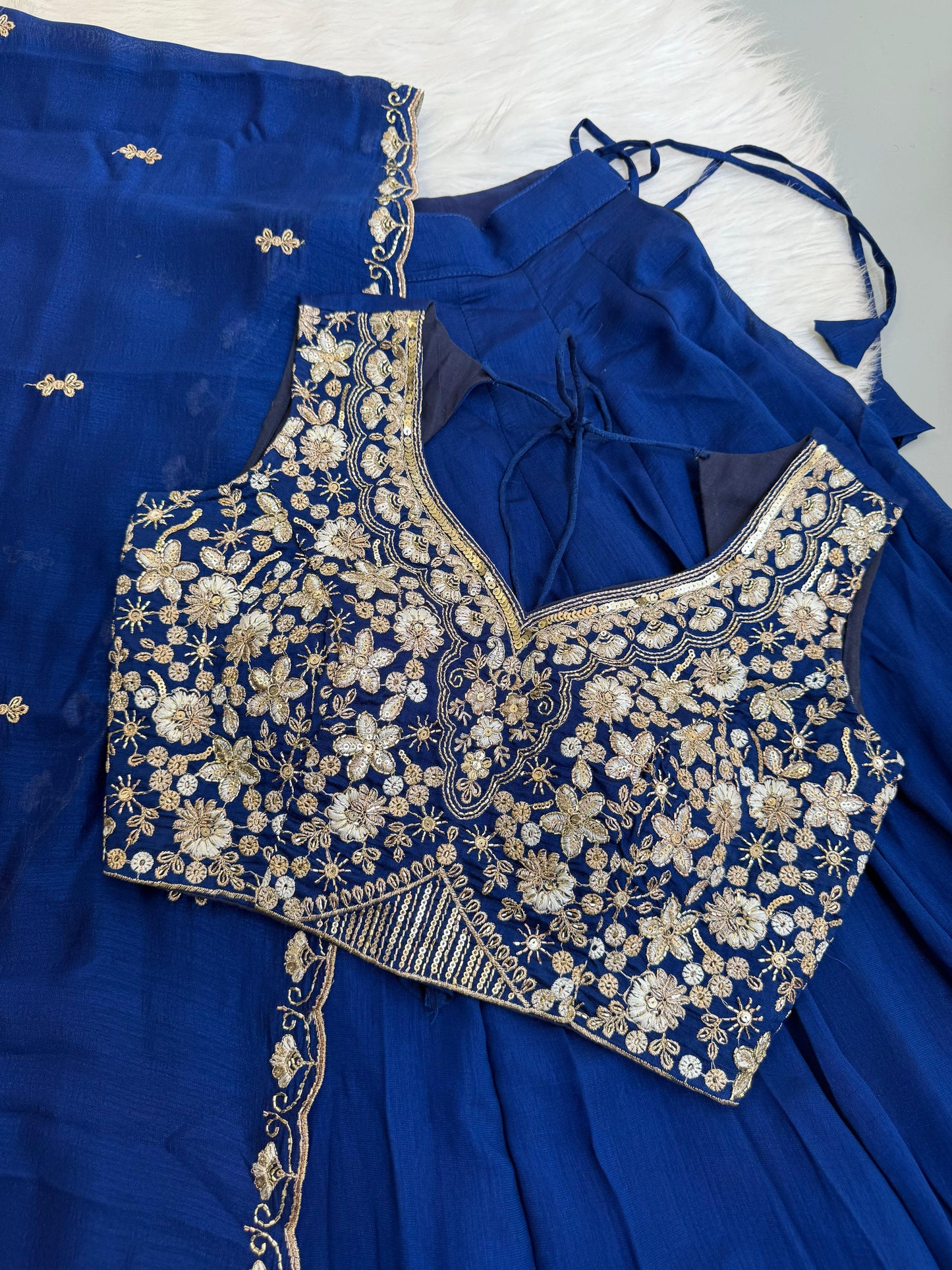 Kashmiri dream blue Designer Lehenga