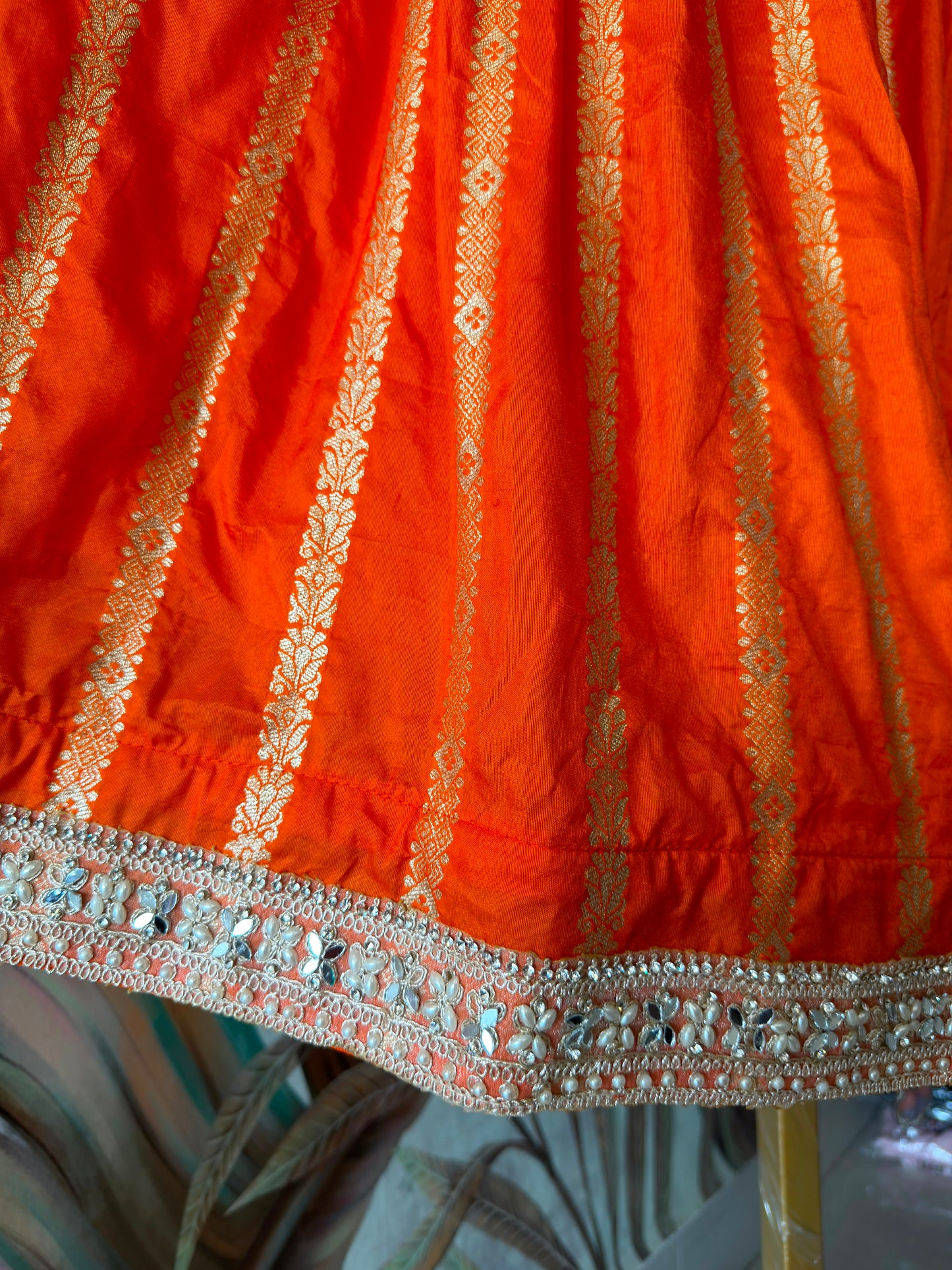 Orange designer Kalamkari maggam work dupatta