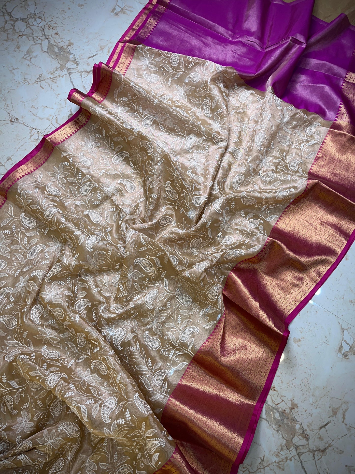 Banarasi tissue work embroidery saree