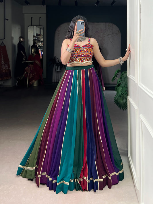 stunning lehenga choli features real mirror Gamthi work