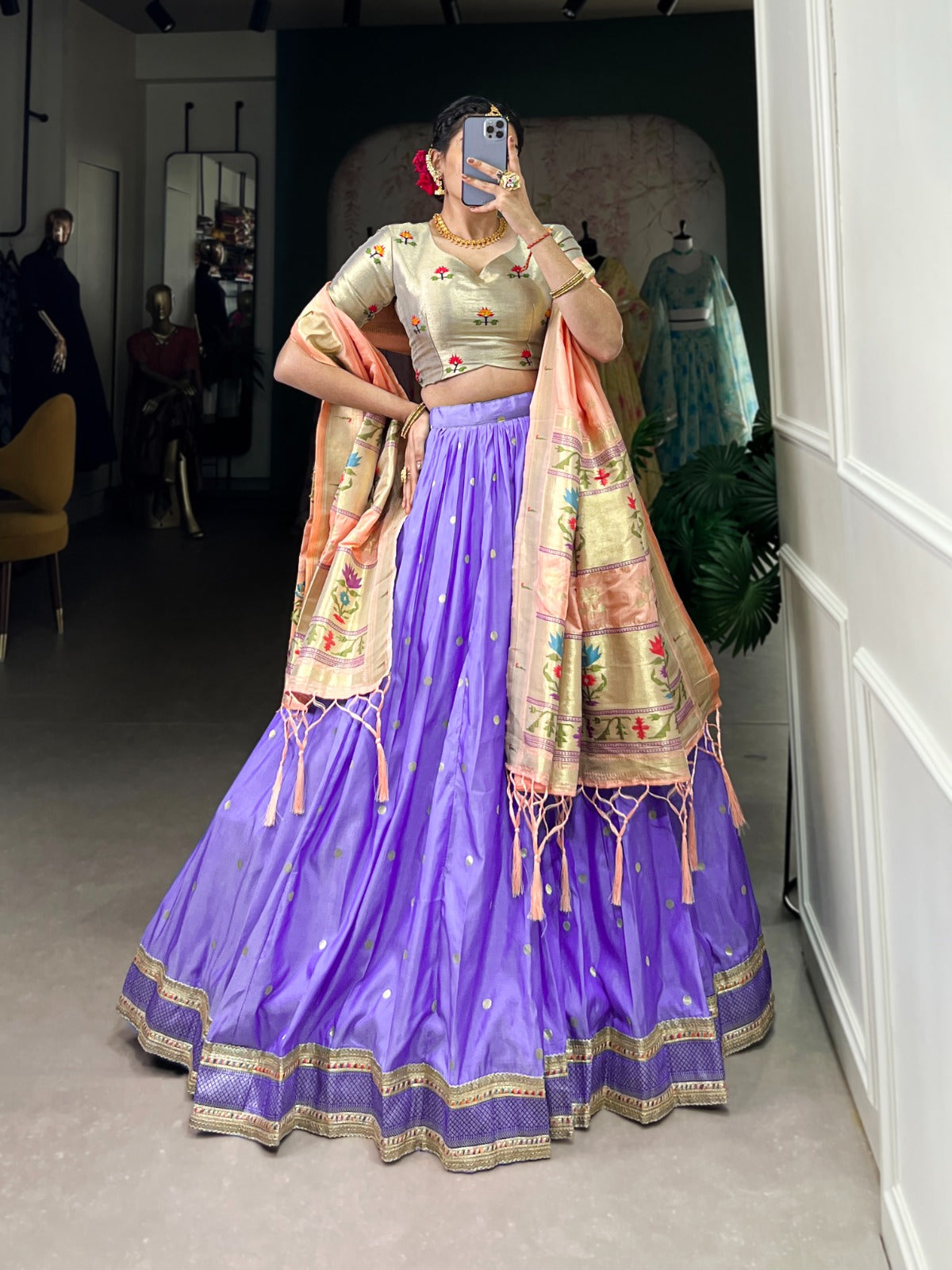 Paithani Jacquard Silk Festival Collection Lehenga