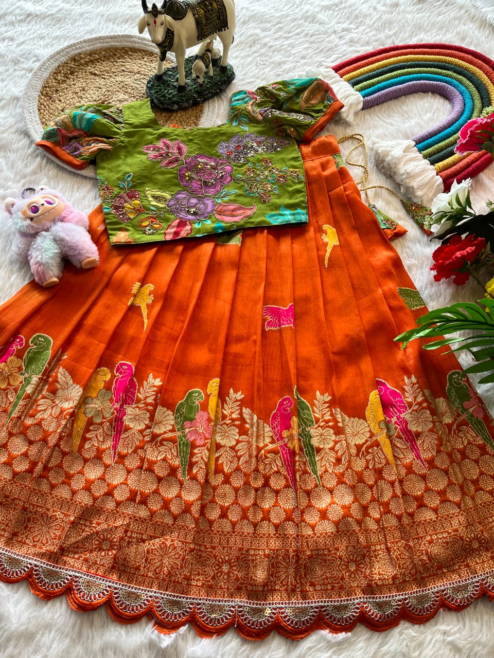 Kids lehenga made from viscose tissue silk is