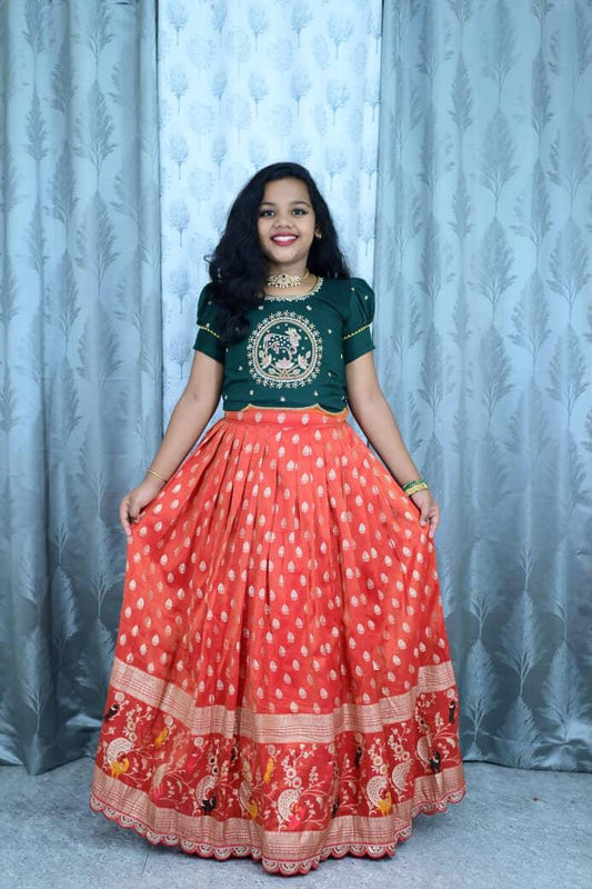Banarsi Pure Kids Maggam work Lehanga sets