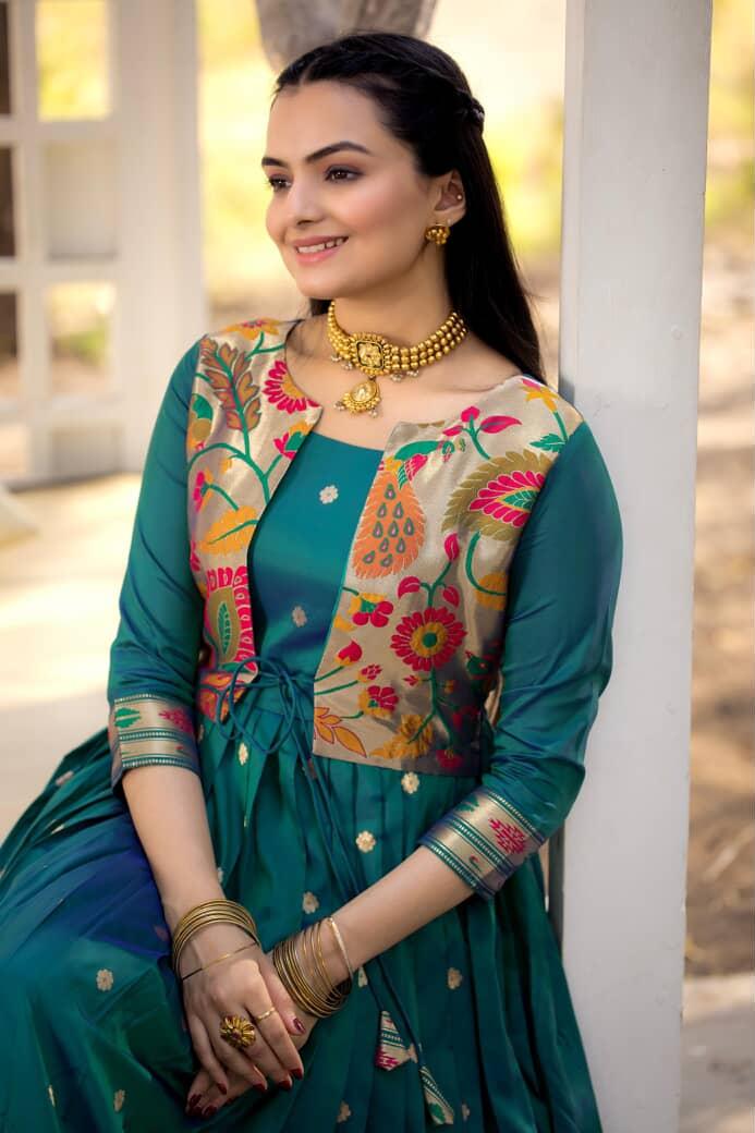 Paithani Pure Weaving Jacket gowns for festivals