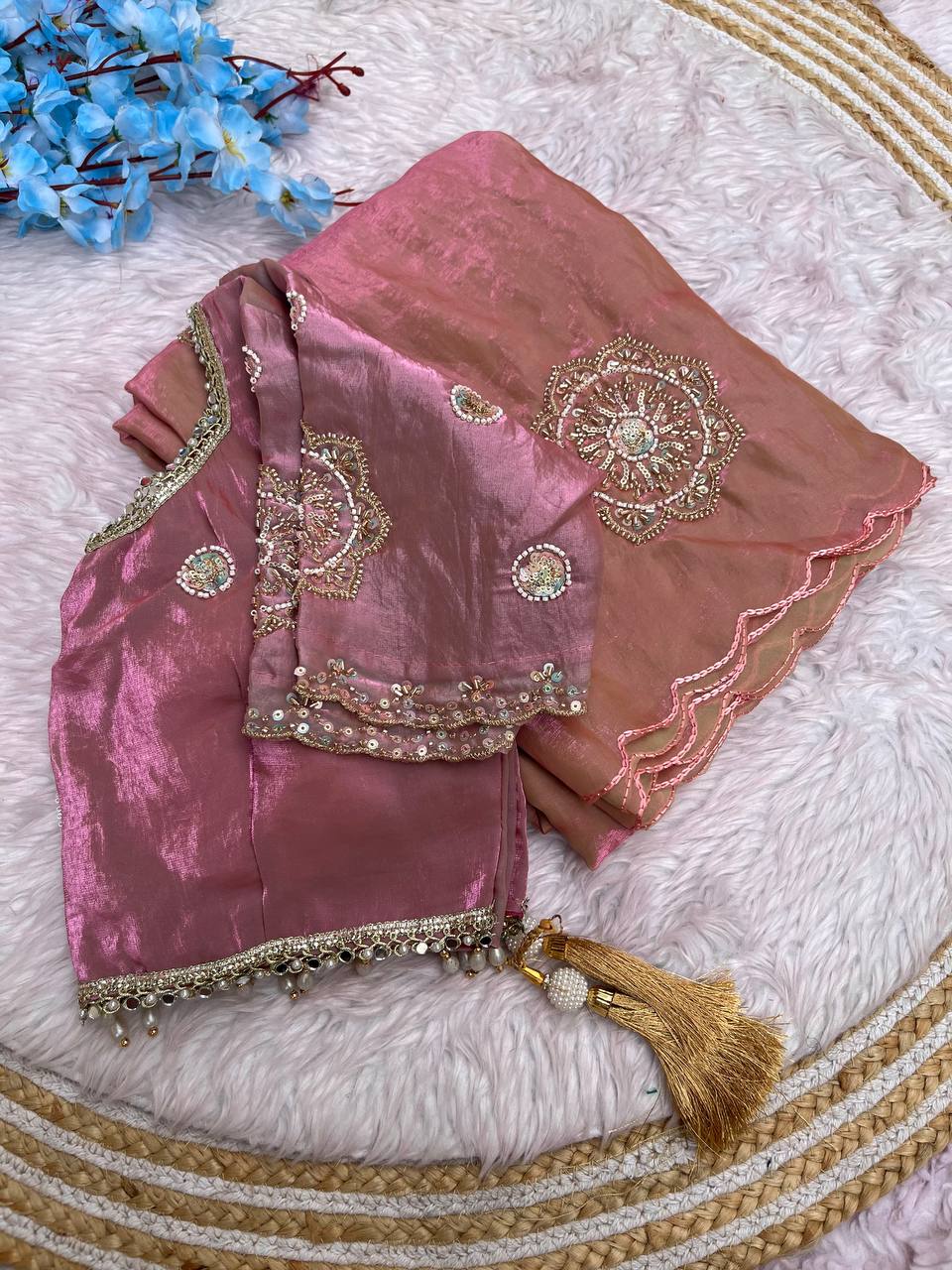 Fendi Satin Saree with Work stitched Blouse
