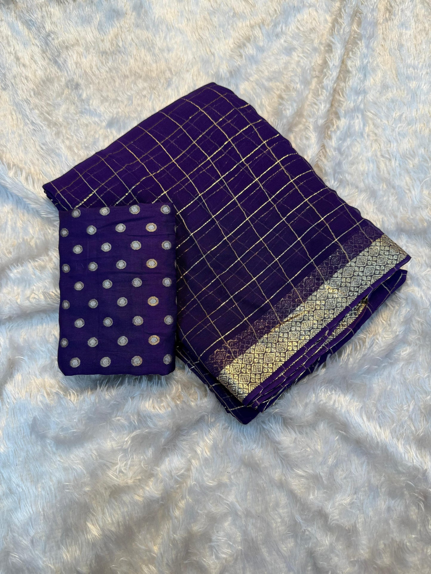 Trendy pure soft checks Chinon saree