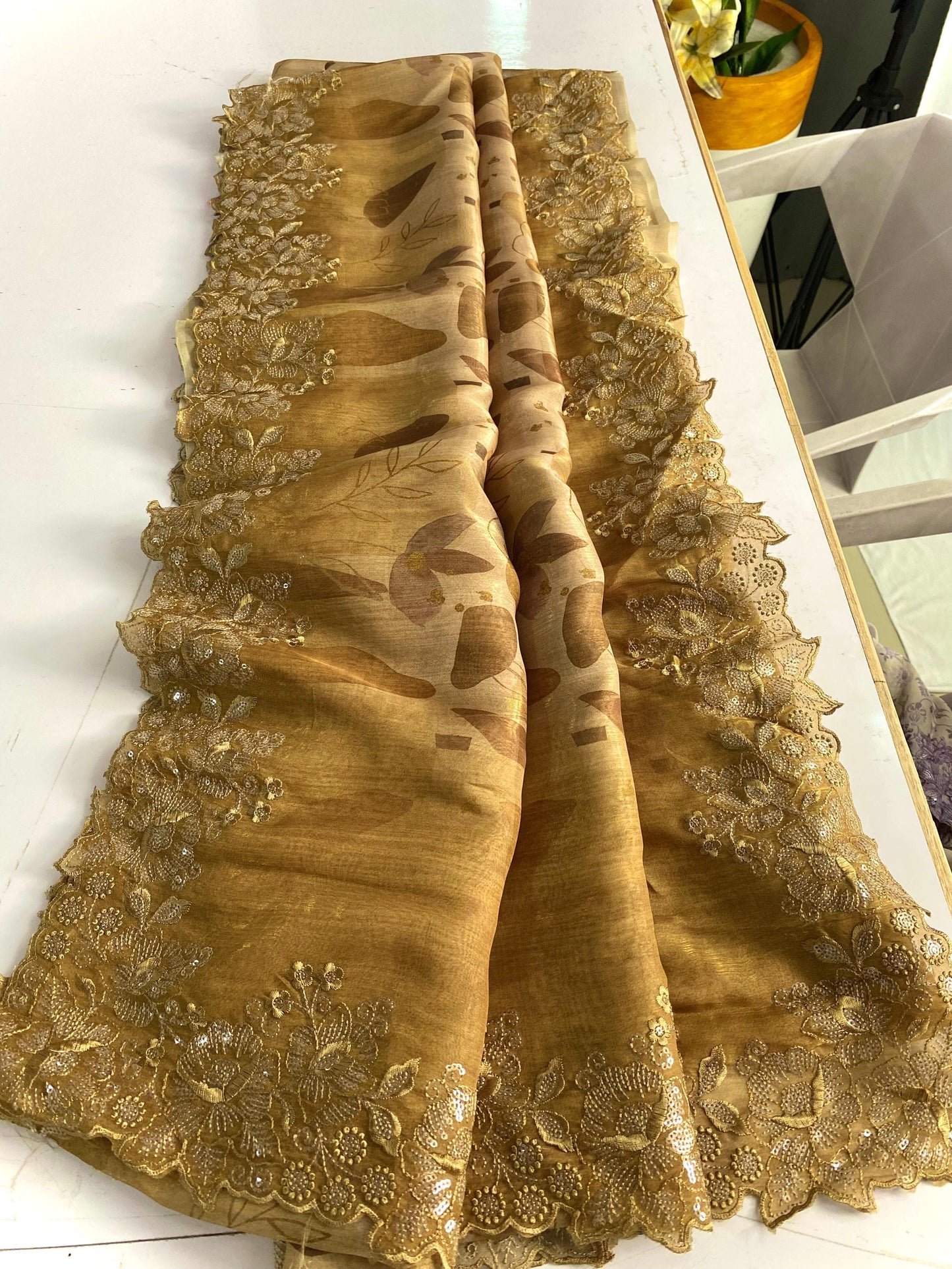 Hand Cratged Organza sequins embroidered luxe sarees