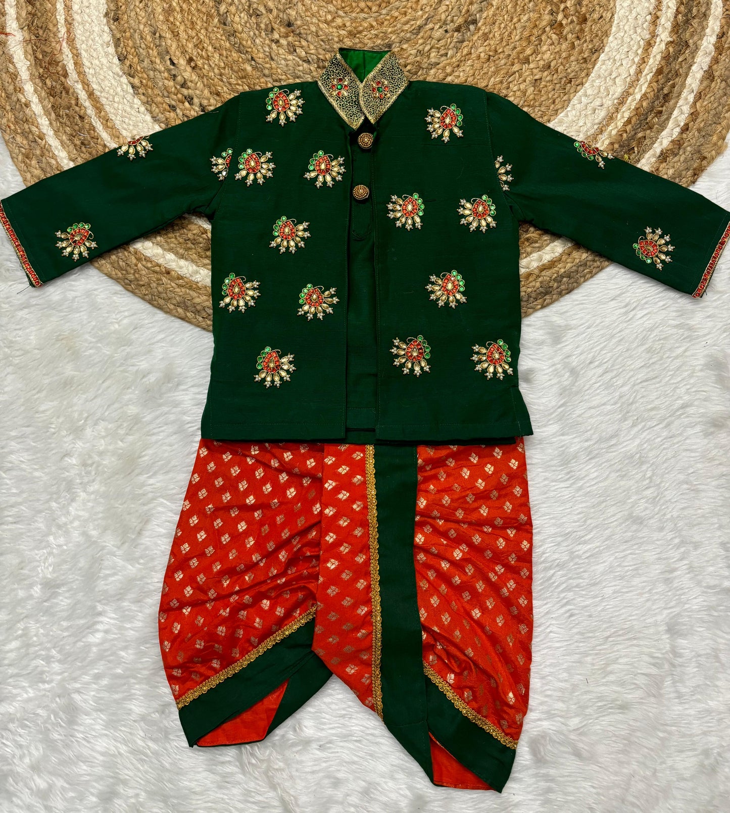 Boys traditional kurta with dhoti set - Maggam