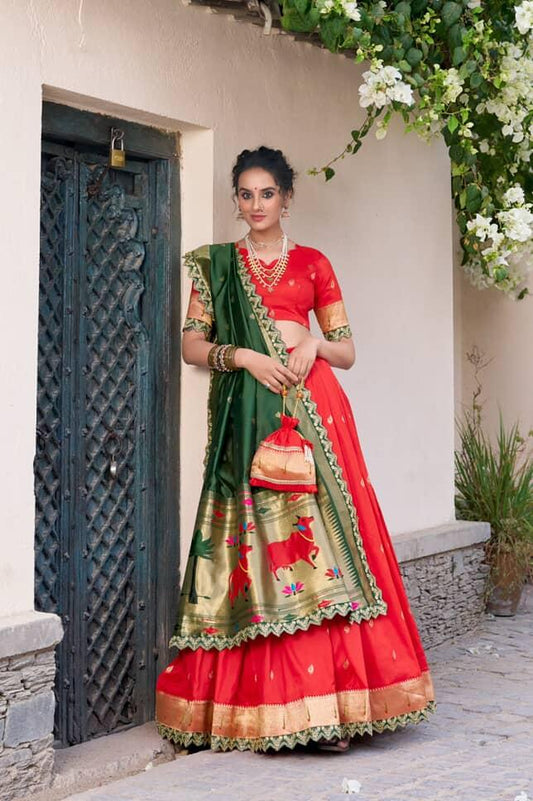 Vichitra Silk Kalmkari print Unstitched Lehengas