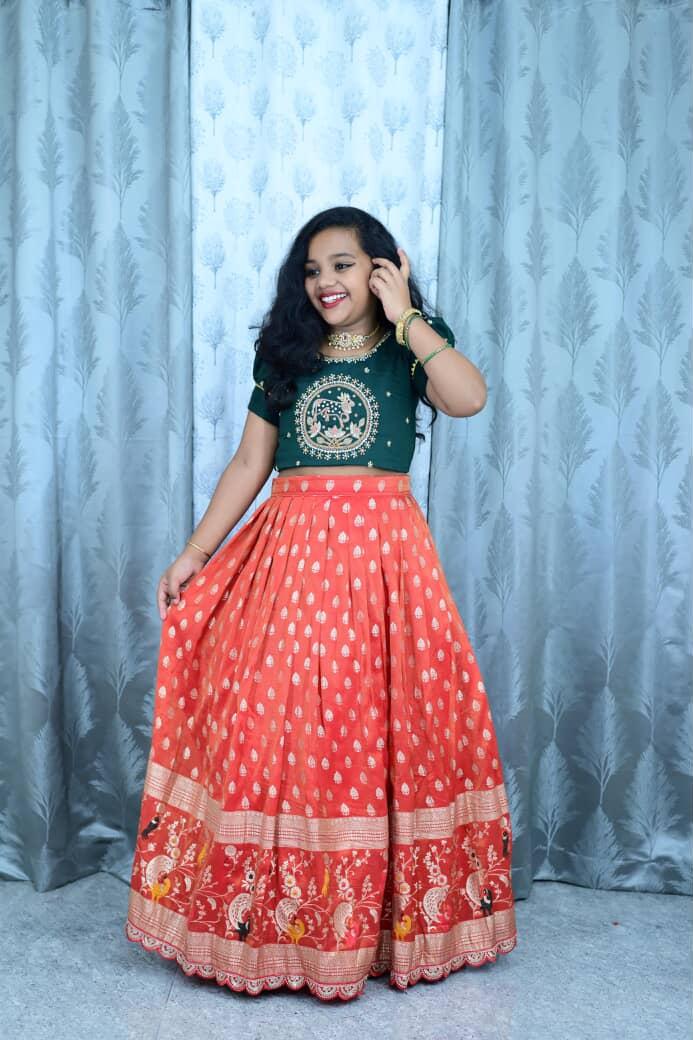 Kids Banarsi Pure Maggam work Lehanga sets