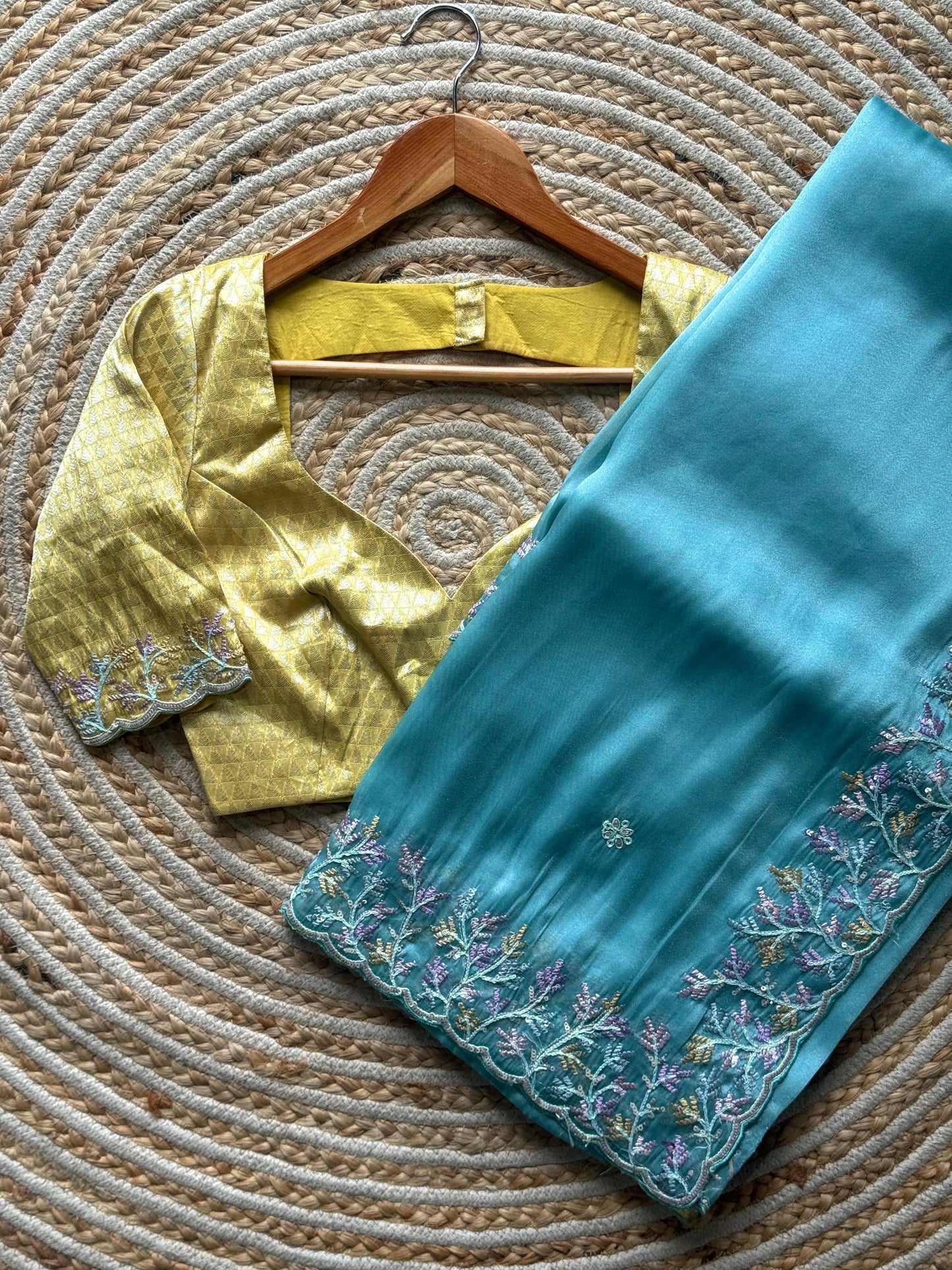 Gold Crush Luxe saree with stitched blouse