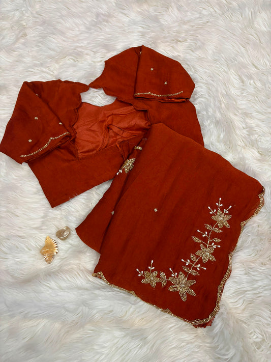 Soft Trend rangoli crush saree with stitched blouse