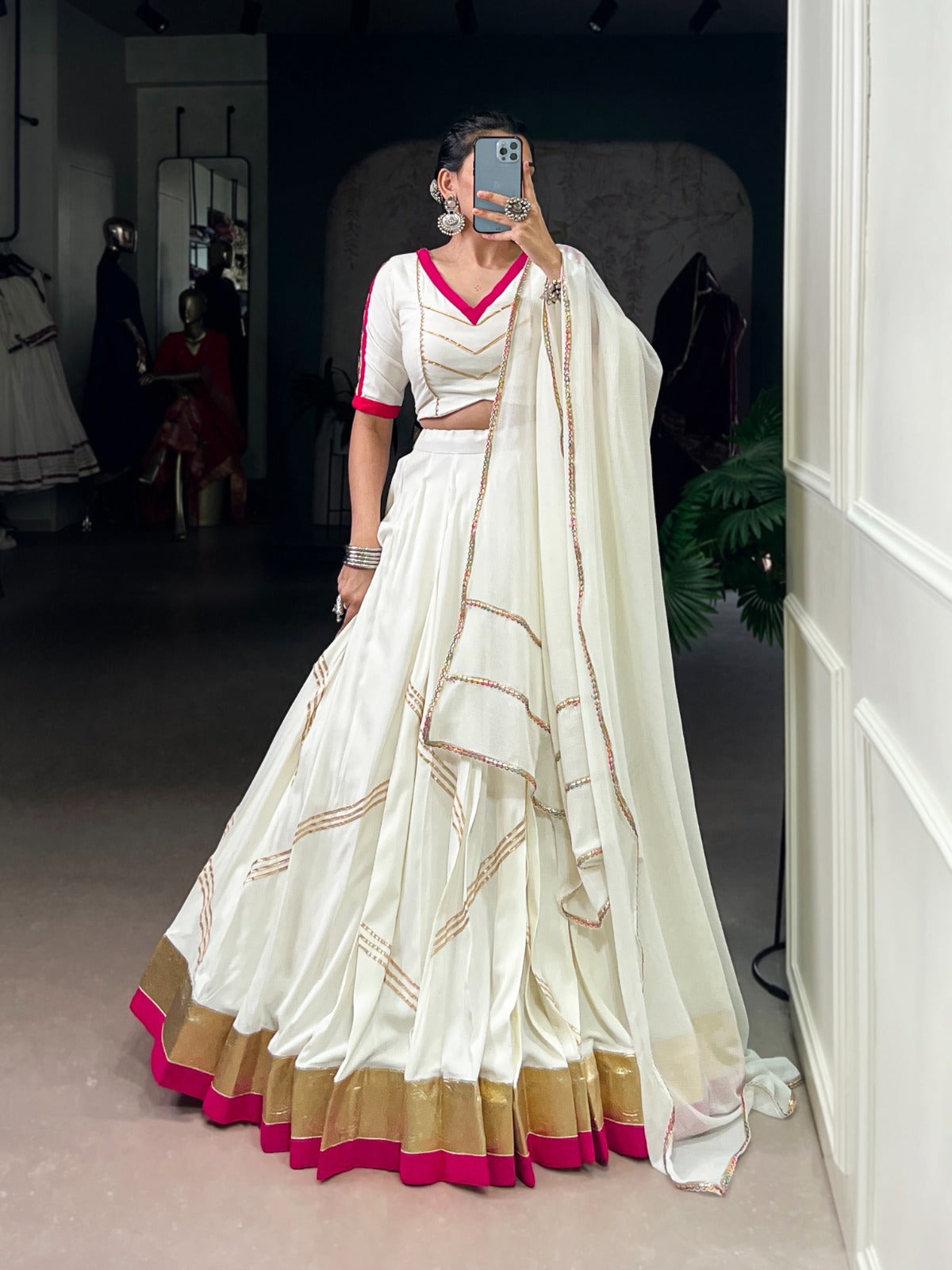 white rayon lehenga that speaks elegance