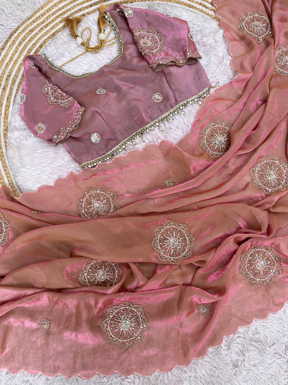 Fendi Satin Saree with Work stitched Blouse