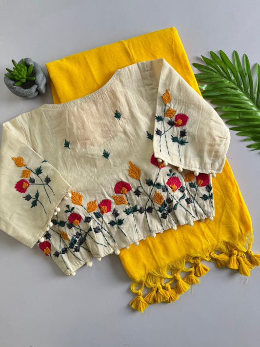 Cotton saree with stitched blouse