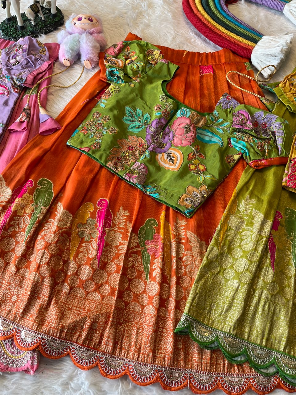 Kids lehenga made from viscose tissue silk is