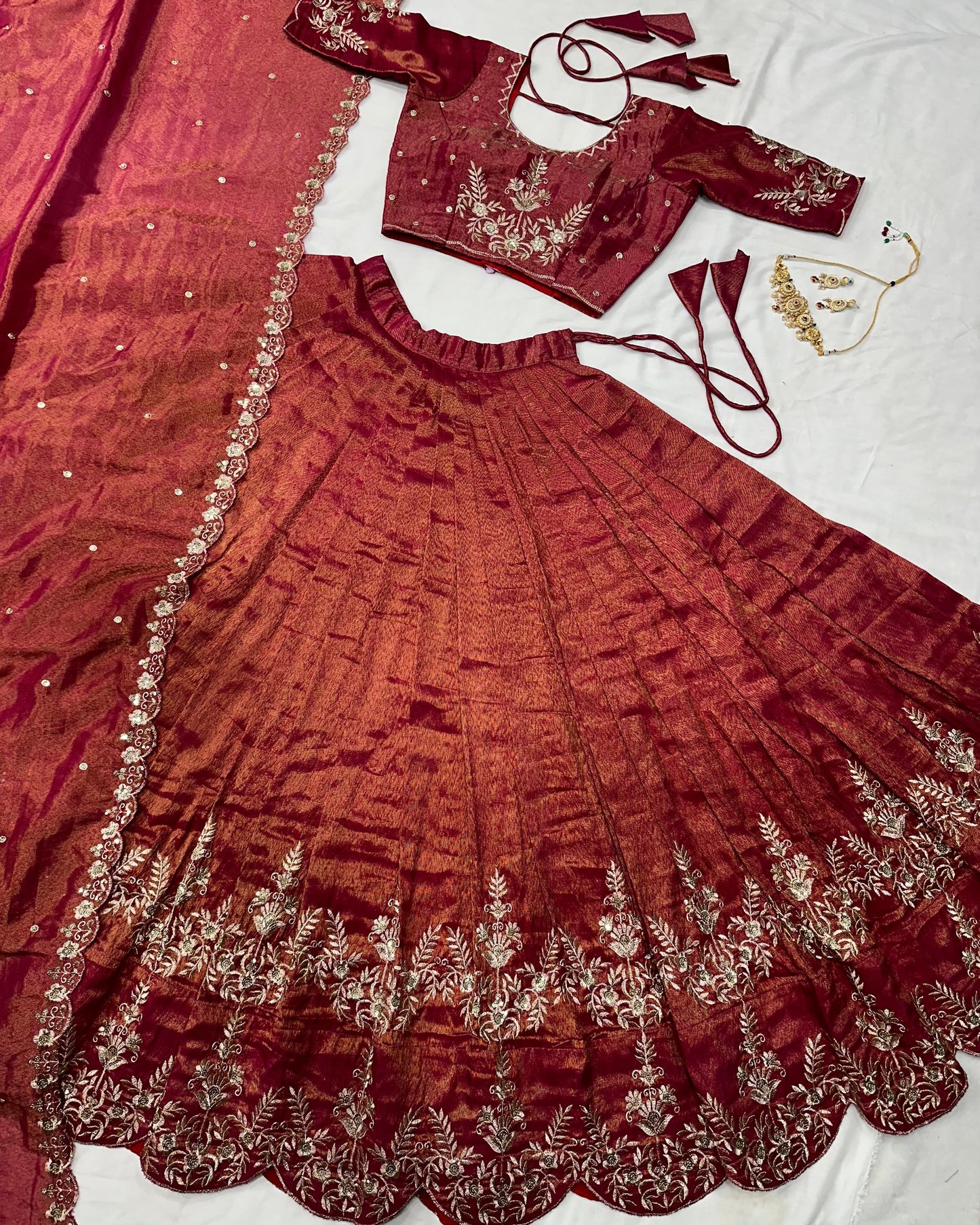 South tissue lehenga with embroidery