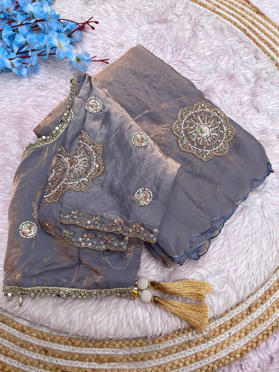 Fendi Satin Saree with Work stitched Blouse