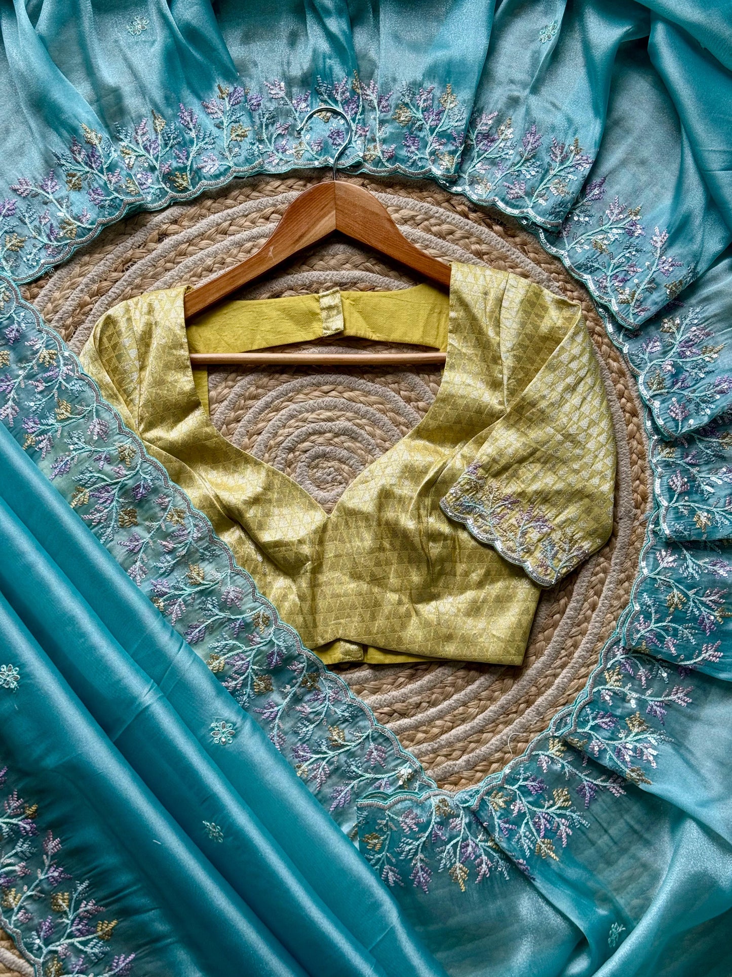 Gold Crush Luxe saree with stitched blouse