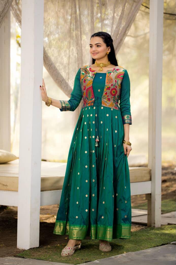 Paithani Pure Weaving Jacket gowns for festivals