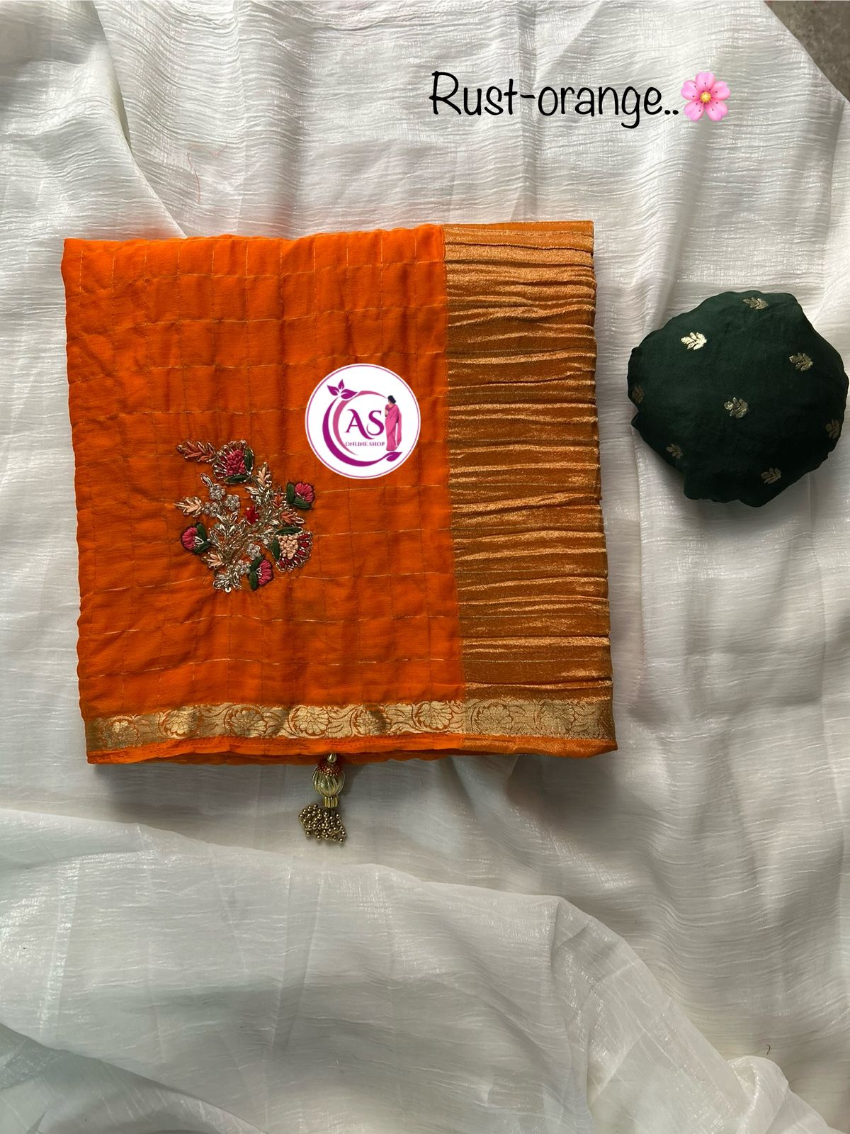 JarDoshi and cutdana handwork flower butta chinon budget sareee