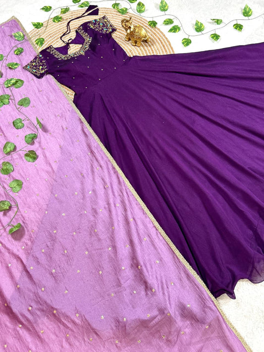 Machine Maggam work gowns with dupatta