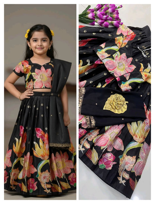 Kids Cute Croptop model Chinon silk Postition work sets