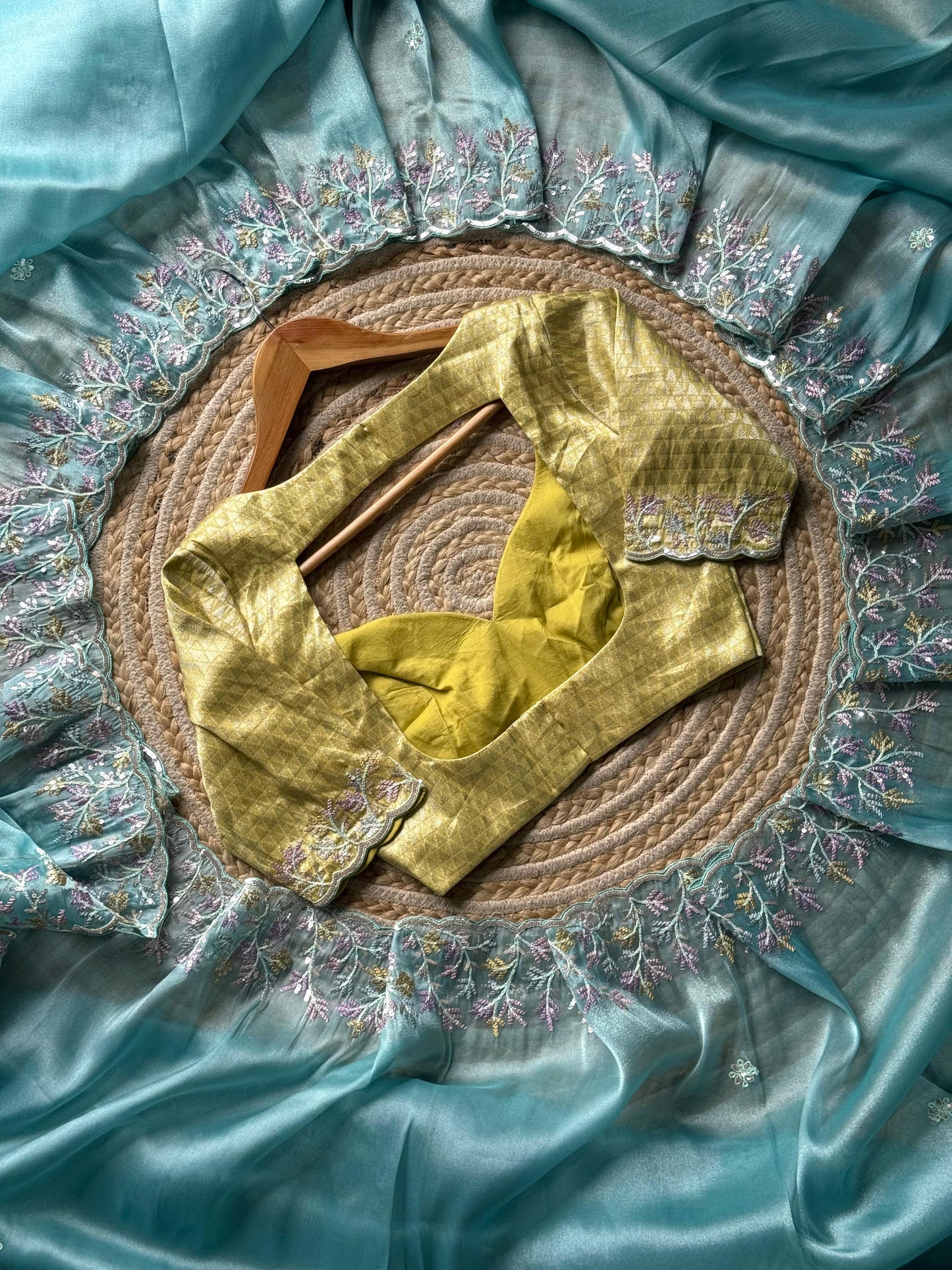 Gold Crush Luxe saree with stitched blouse