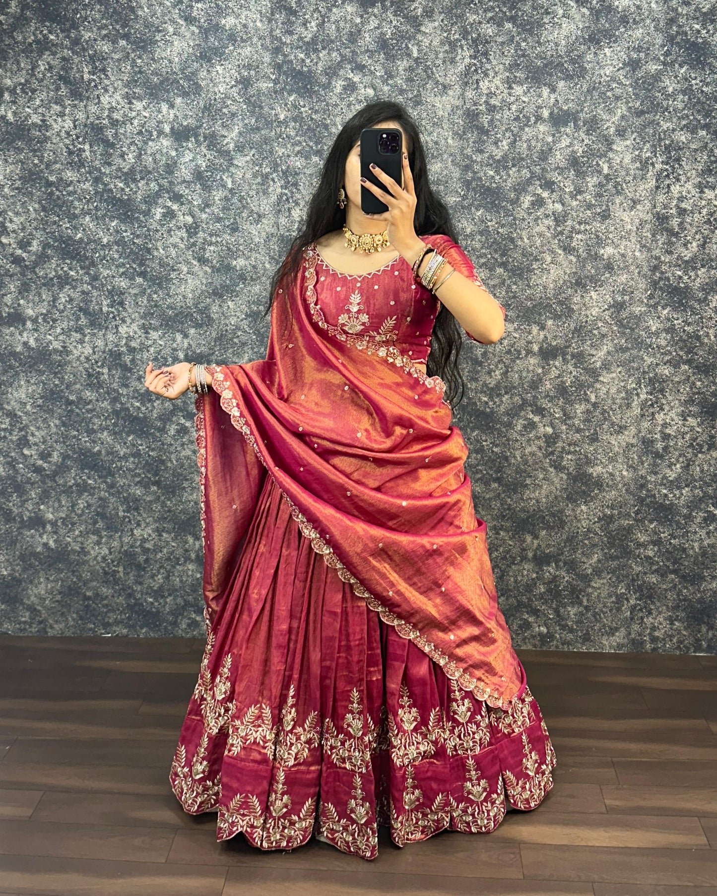 South tissue lehenga with embroidery