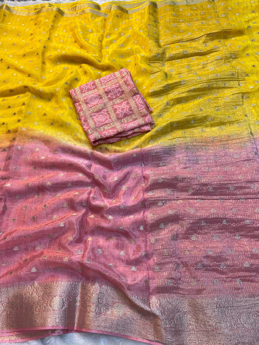 2d shade vintage Chinnon saree with Bandhani style