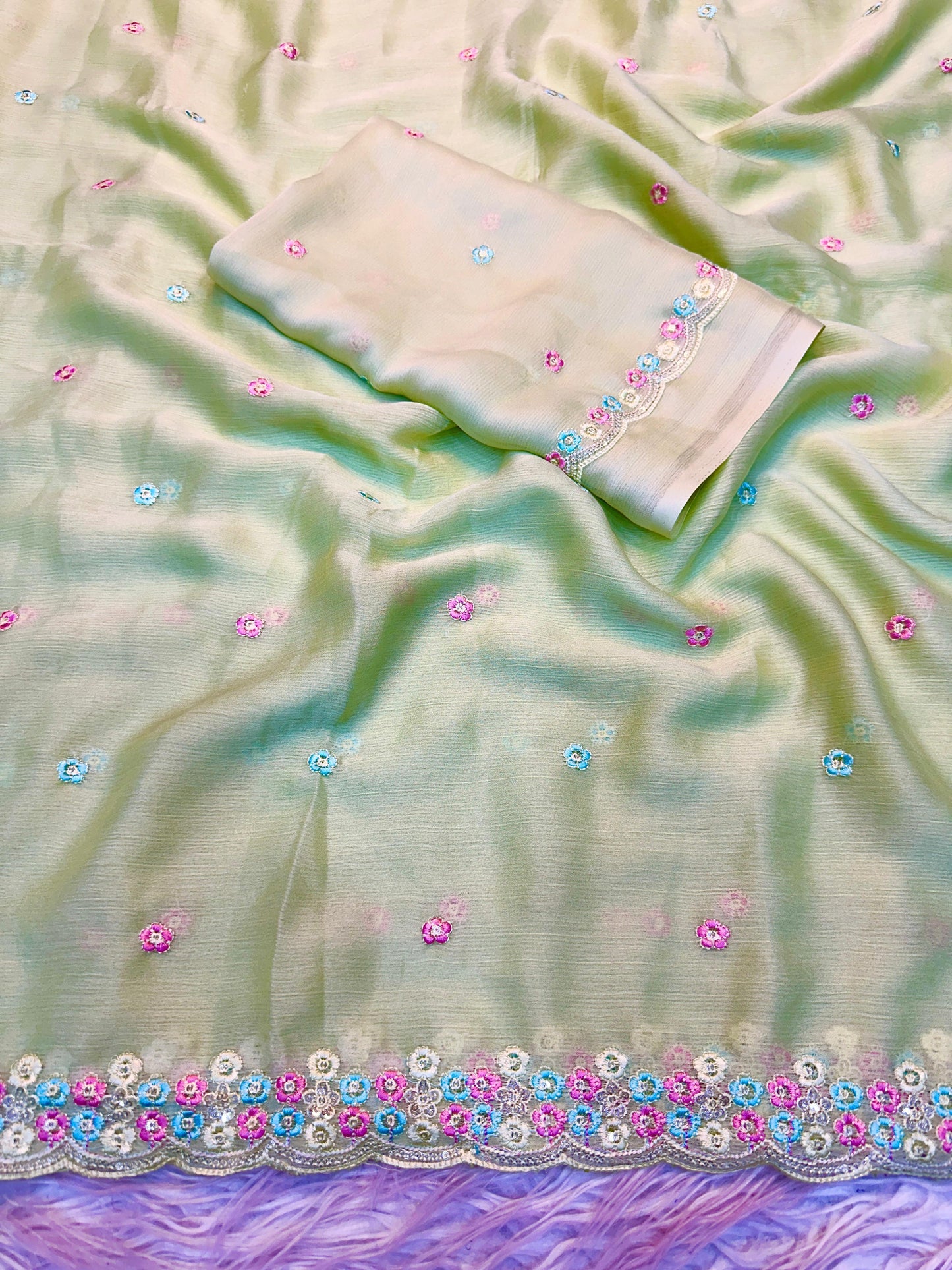 Chiffon Silk Saree sequence embroidery