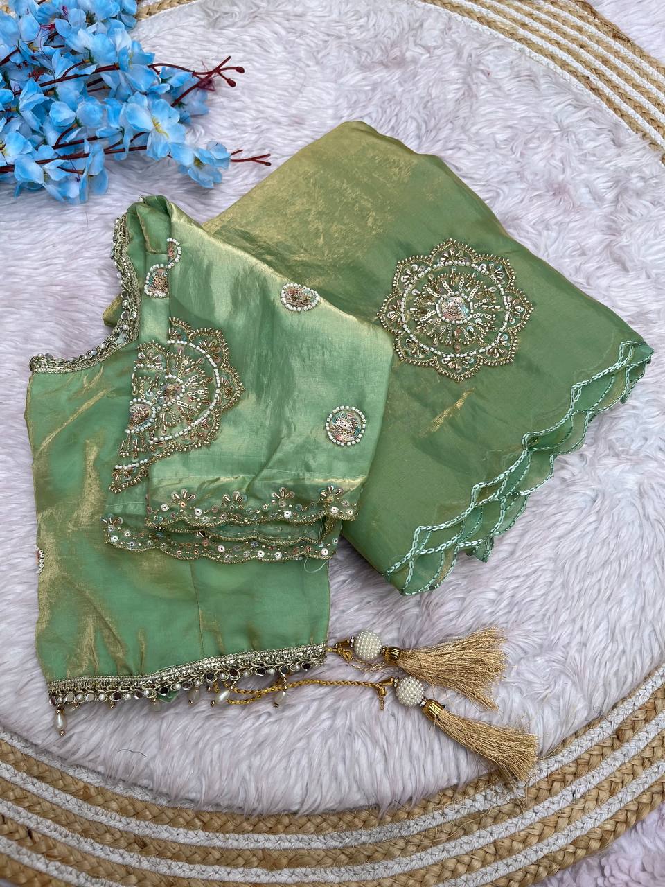 Fendi Satin Saree with Work stitched Blouse