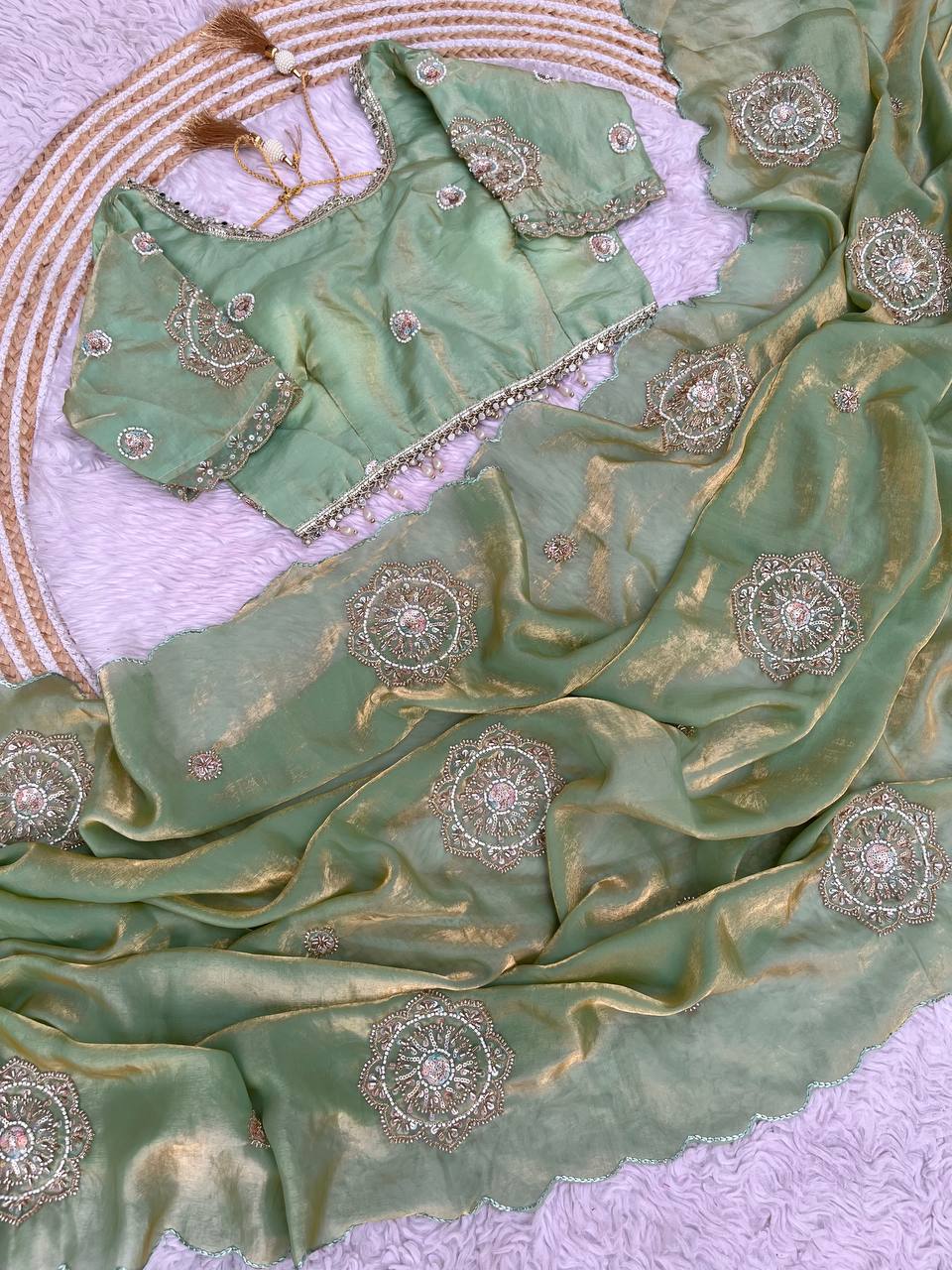 Fendi Satin Saree with Work stitched Blouse