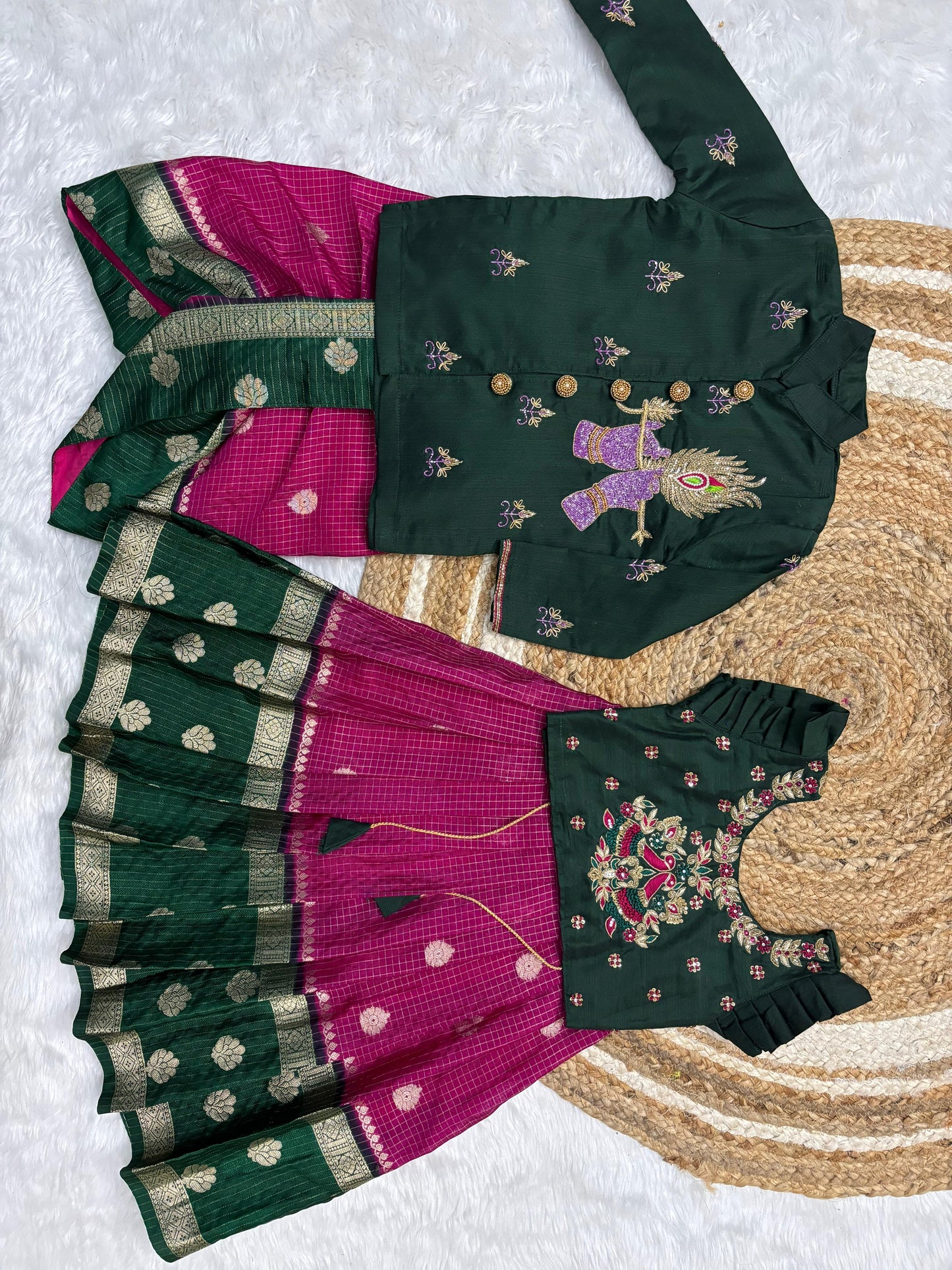 Kids Maggam Banarasi Pure Maggam work Bother kurta with dhoti and sister combo