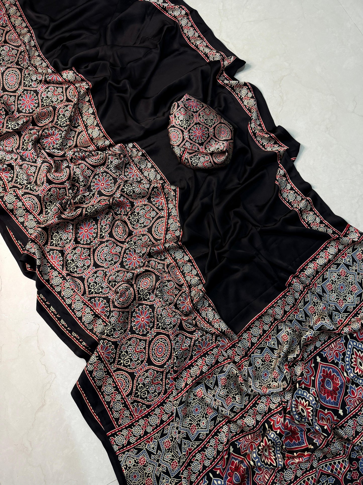 New AJRAKH saree satin silk