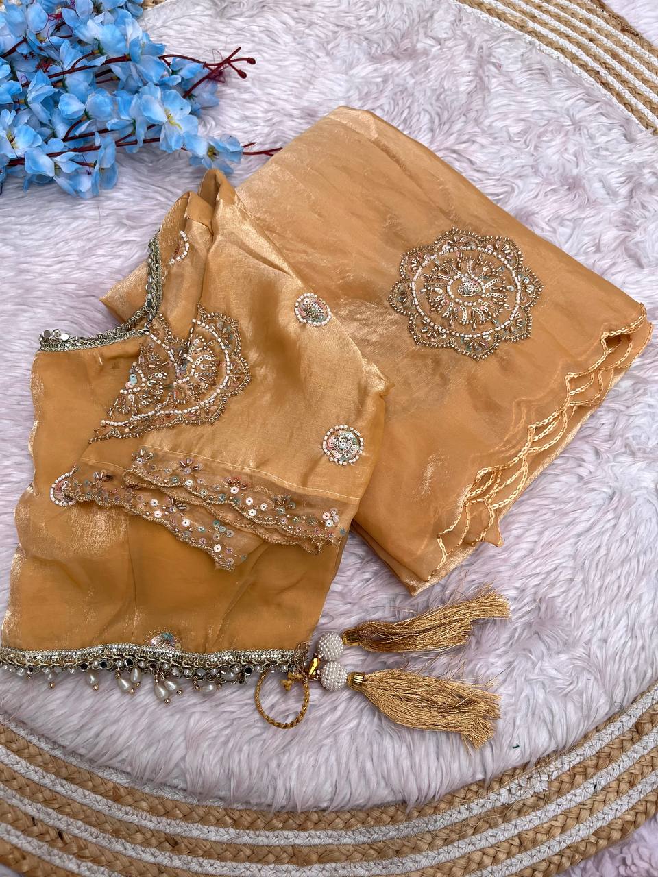 Fendi Satin Saree with Work stitched Blouse