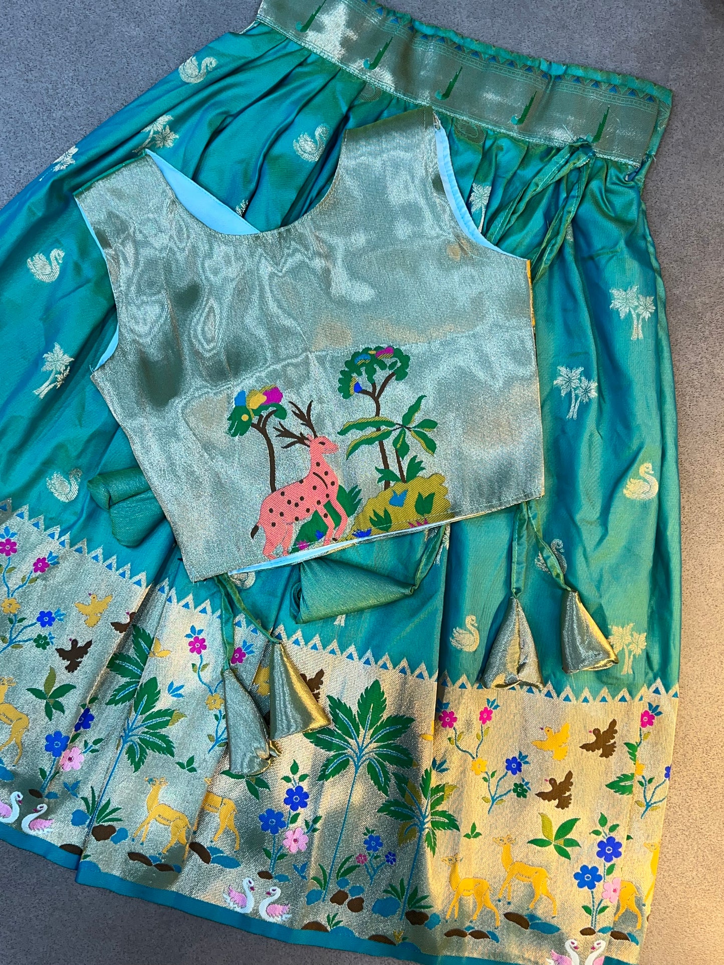 Paithani weaving kids Jungle model lehenga