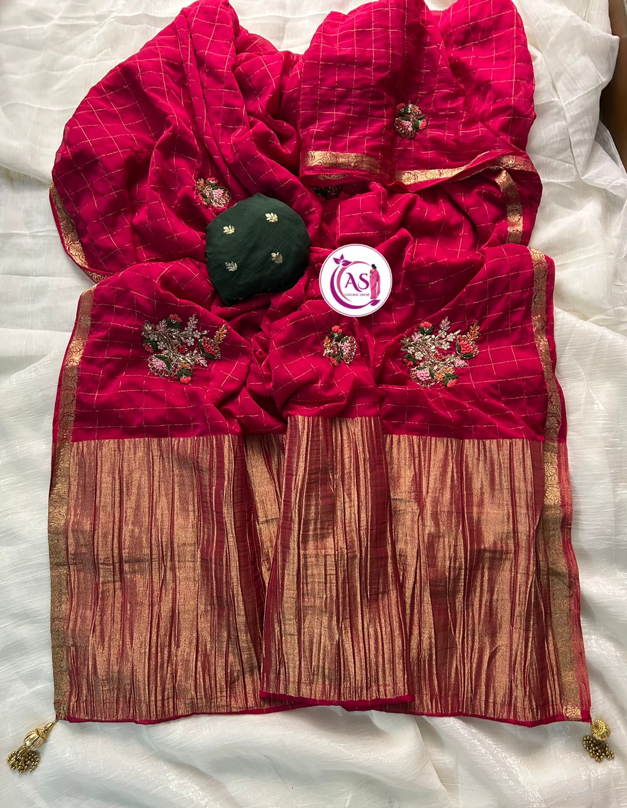 JarDoshi and cutdana handwork flower butta chinon budget sareee